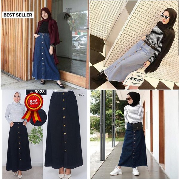 TERLARIS  Rok Panjang Jeans Wanita Denim Bawahan Premium Murah Kekinian Terbaru Jins Variant All