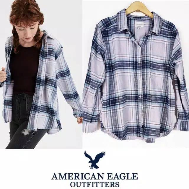 American Eagle Cool Purple Plaid Soft Flannel