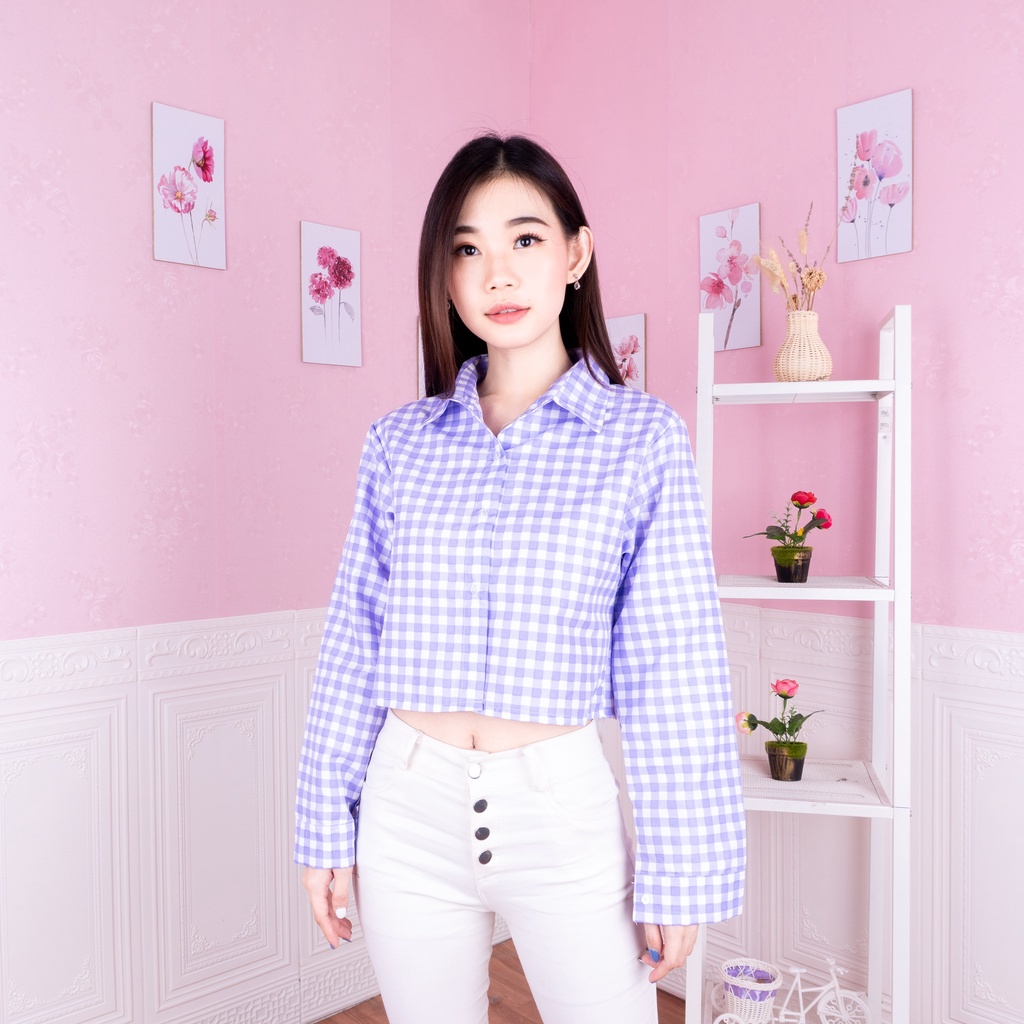 KEMEJA FEBRIC - CROP TARTAN SHIRT | KEMEJA KOTAK OVERSIZE | KEMEJA CROP TOP