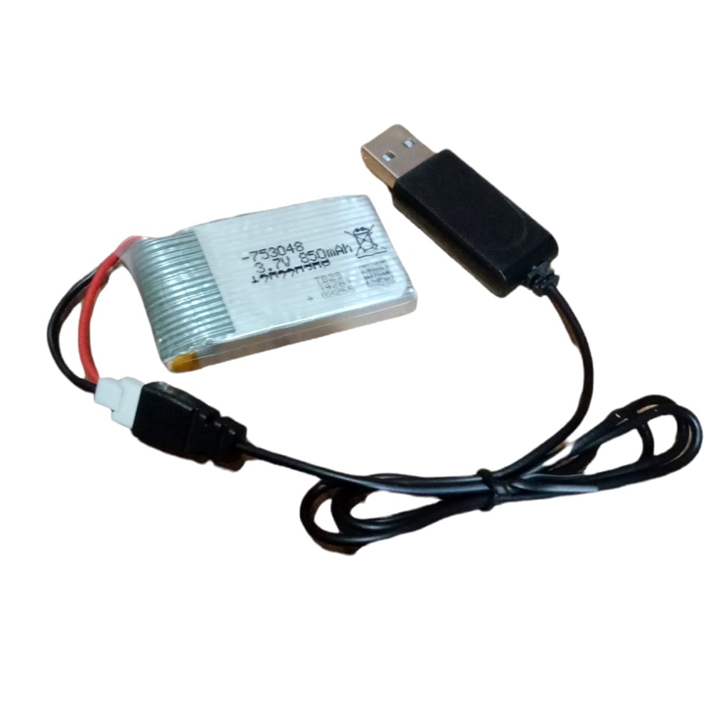 Paket Kabel USB + Baterai Remot Control DRONE LIPO 850mAh 3.7V Konektor JST LOSI