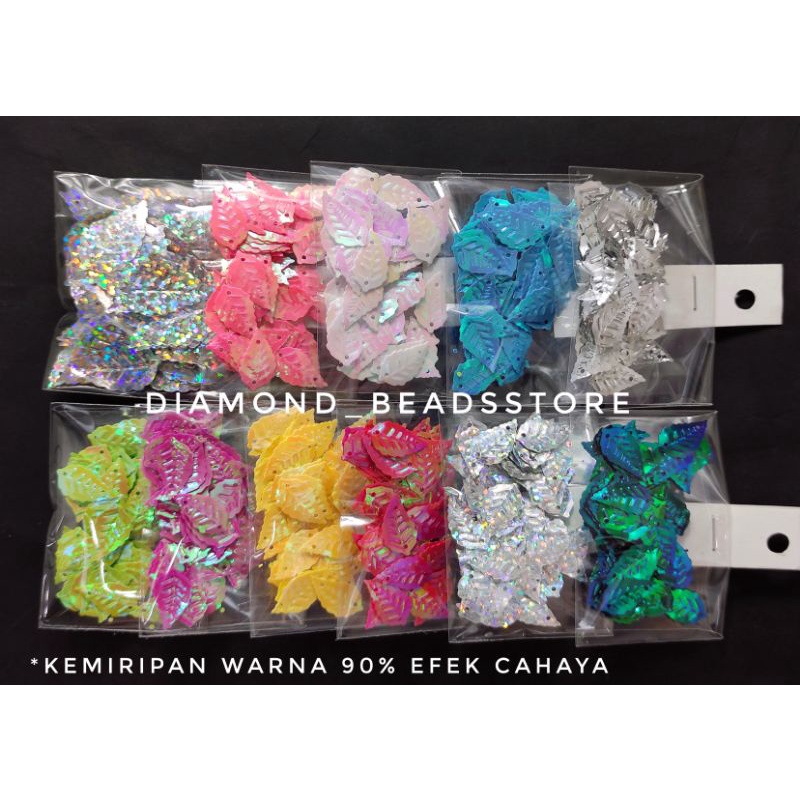 Payet kristal jahit | Payet piring daun 50bj