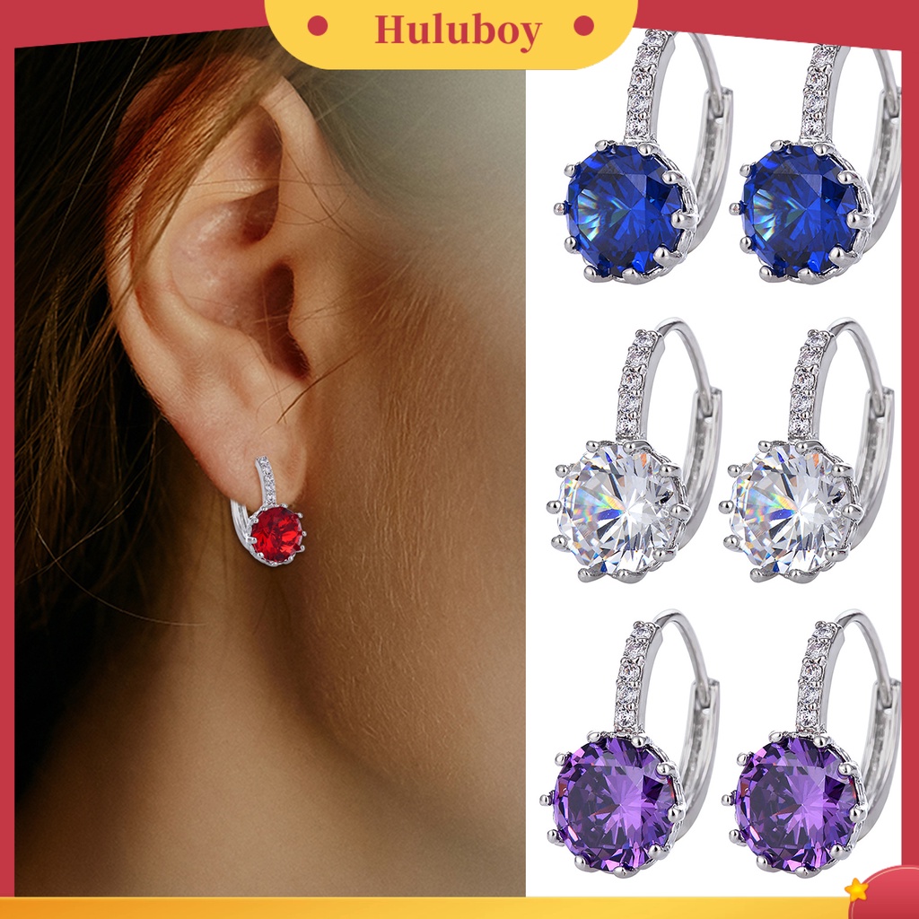 Hu Hu Hu Hu Hu Alat Bantu Pasang Kacamata♡ 1 Pasang Anting Bentuk Bulat Kecil Bahan Metal Hias Cubic Zirconia Untuk Wanita