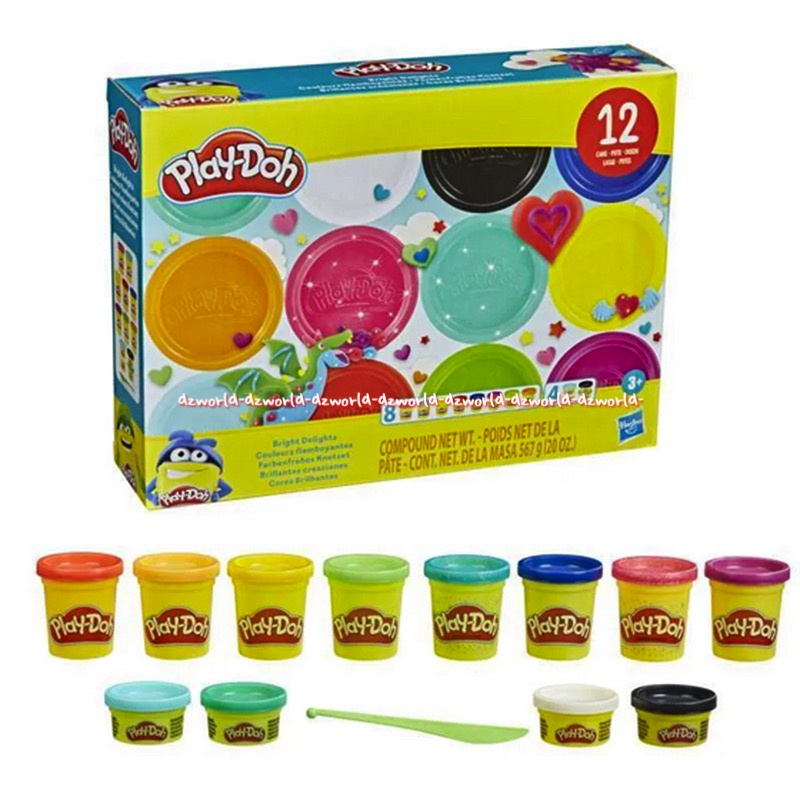 Play-Doh Bright Delight Colour Flamboyantes Tub 12pcs Lilin Paydoh Refill Isi Ulang Cup Play Doh