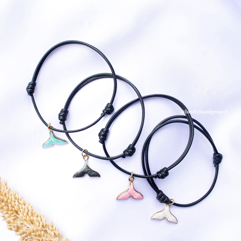 Gelang Tali Manik Lucu Unik Enamel/Alloy Ekor Paus Hitam Korean vintage Style Adjustable