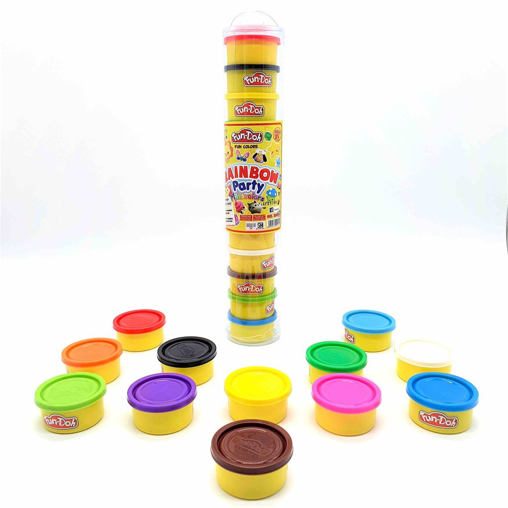 [FUN-DOH] Mainan Edukasi Anak Fun Doh RAINBOW PARTY / Lilin Warna Plastisin Play Dough - FunDoh Isi Ulang