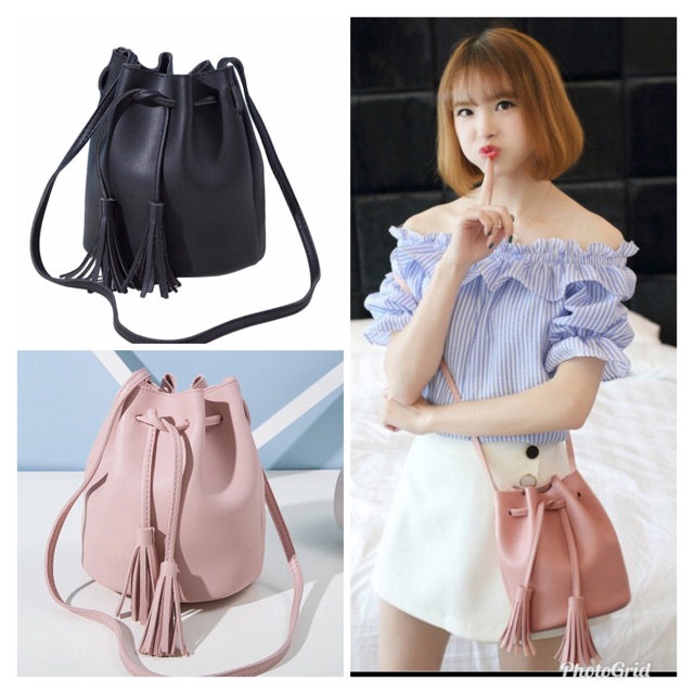 Tas slempang kulit fashion wanita model serut korean style women bag