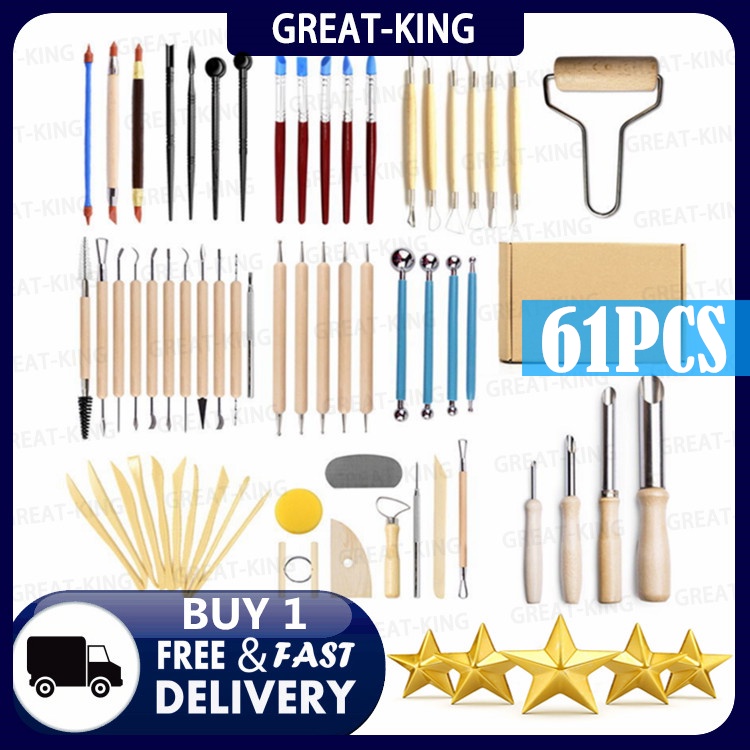 

Slayershop 61PCS/Set Ceramic Clay Tools Set Polymer Clay Tools Pottery Tools Set Wooden Pottery Sculpting Clay Cleaning Tool Set