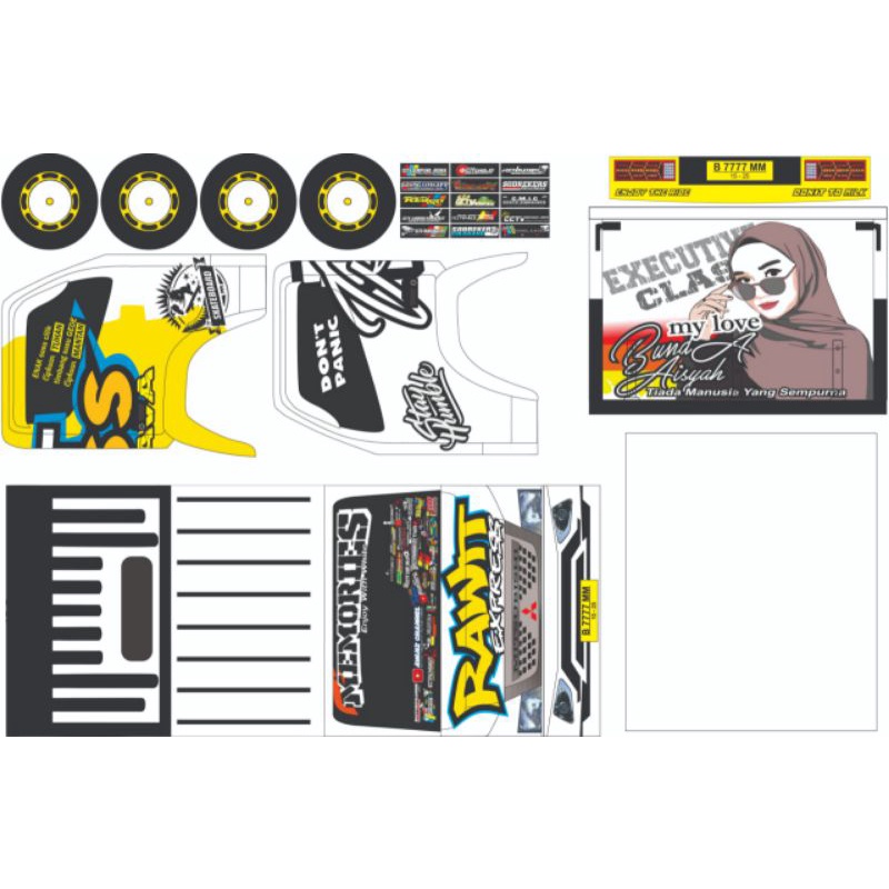 LEMBARAN STIKER PAPERCRAFT TRUK OLENG UKURAN BESAR RAWIT EXPRESS SKALA 16 MURAH