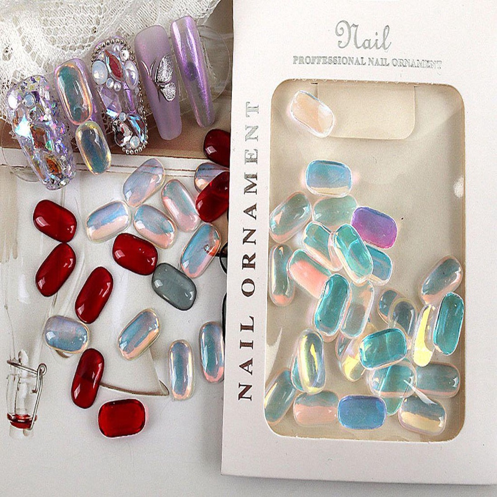 Mxbeauty Aurora Hiasan Kuku Warna-Warni 30 Pcs Jelly DIY Resin Manicure Aksesoris Flatback Kristal Nail Art Rhinestones