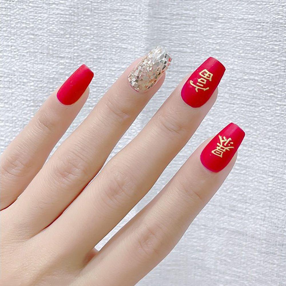 AUGUSTINA Agustina Tahun Baru Nail Art Emas Tahan Air Nail Decal 2022tahun Text Gaya Cina DIY Dekorasi Kuku