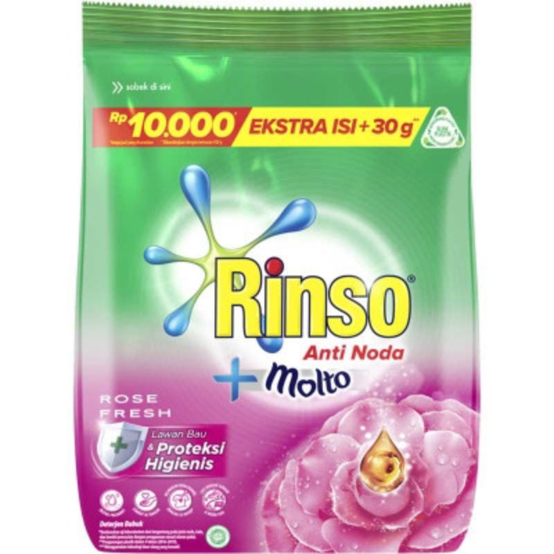 Rinso detergen/ sabun cuci bubuk anti noda+Molto rose fresh&perfume essence 215, 240 & 440 gr