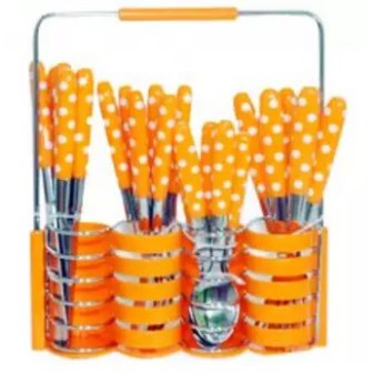 Sendok Makan Set + Rak Stainless Polkadot isi 24 pcs - Random color