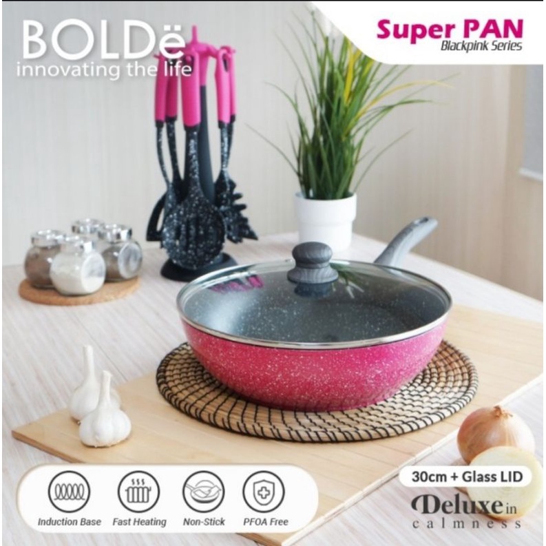 Wok 30 Cm Plus Tutup Kaca BOLDe Super Pan Blackpink - Wajan Glass Lid