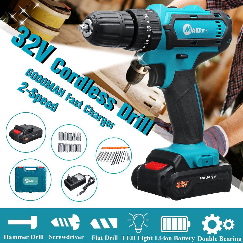 Harga Promo Mailtank Mesin Bor 32V Cordless Drill Bor Baterai Pengeboran Dan Mata Obeng Angin