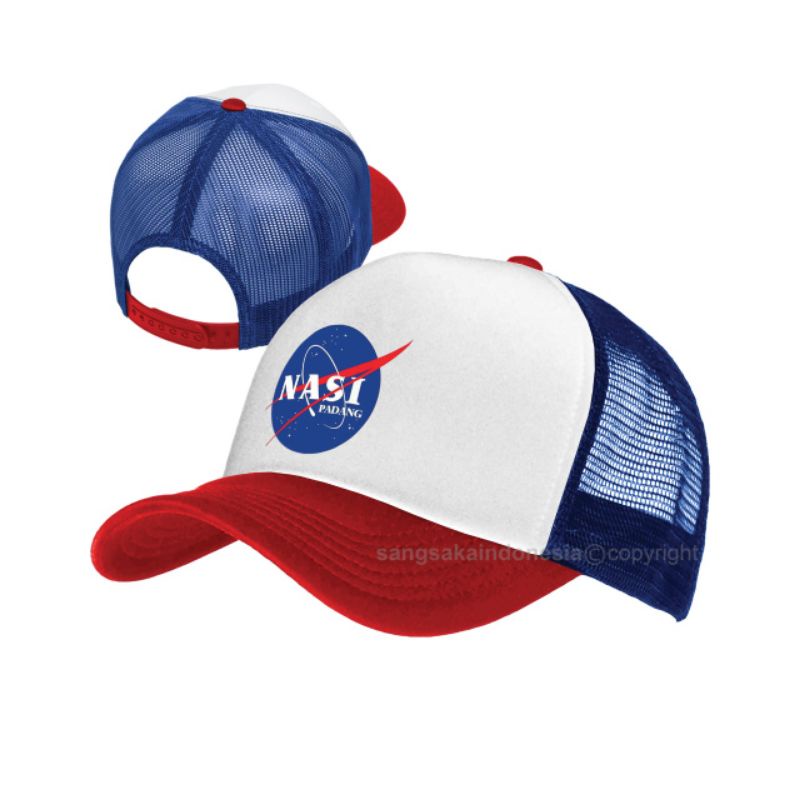 TOPI JARING TRUCKER HAT CAP NASI PADANG PLESETAN NASA CUSTOM NAMA LOGO SENDIRI