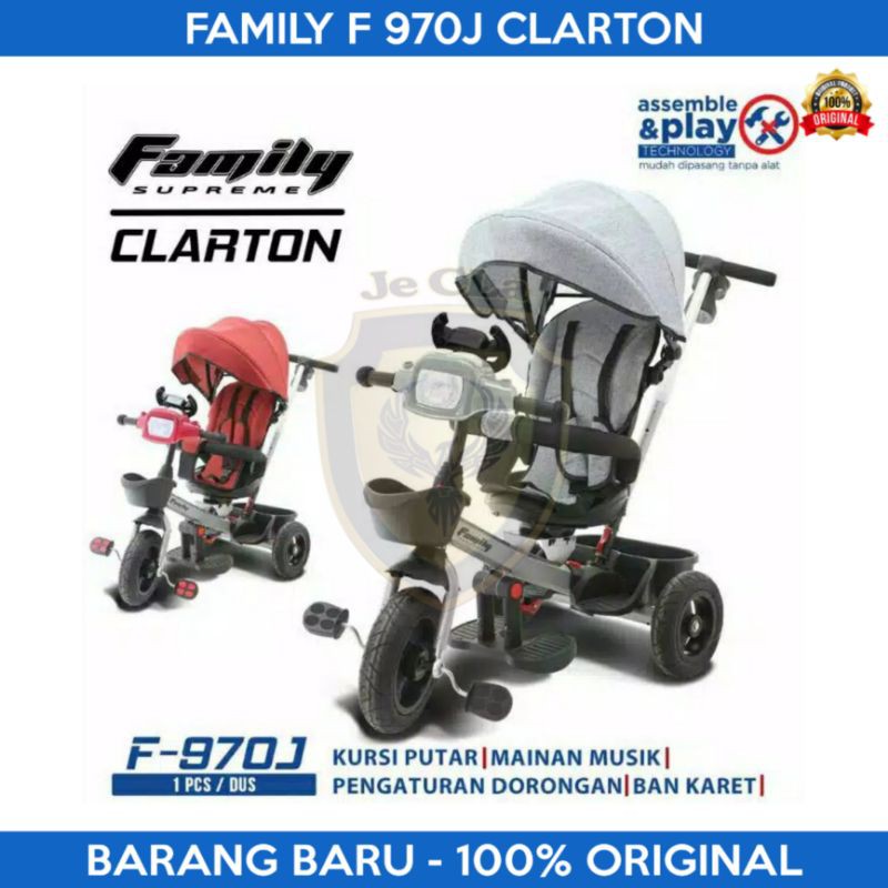 Sepeda Anak Roda 3 Tiga FAMILY SUPREME CLARTON F-970J F-970 J Mudah Dipasang Tanpa Alat Musik Lampu