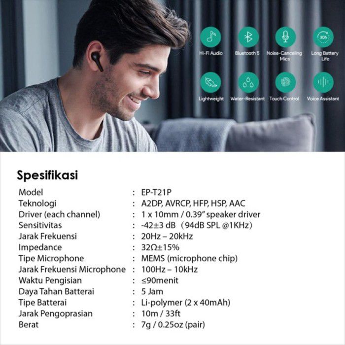 Aukey Earphone Wireless Charging Earbuds 10mm Drivers IPX6 - EP-T21P - 500928