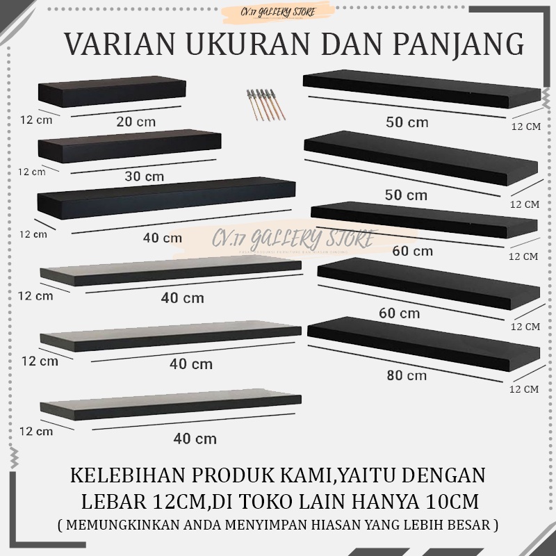 Rak Papan Hiasan Ambalan Hambalan Tempat penyimpanan Buku Bunga make up Makeup Kosmetik Bumbu Dapur Dekorasi Dinding Dingding Tembok Kayu Tempel Susun Serbaguna Ruang Tamu Kamar Tidur Cowok Cewek Minimalis Panjang Hitam Putih Tanpa Bor Mewah Murah 12 Cm