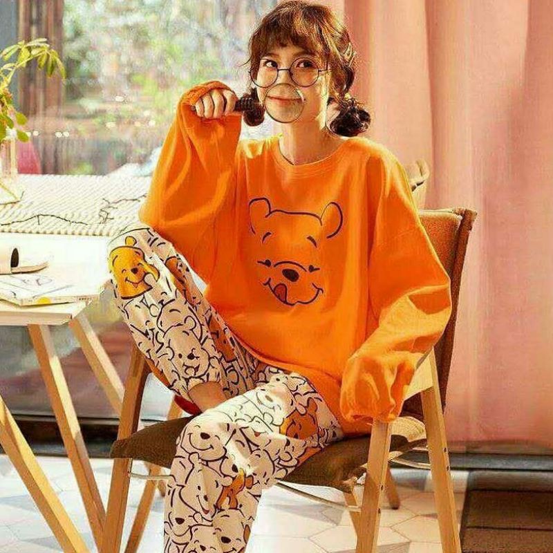Setelan baju import lengan panjang Phoo orange
