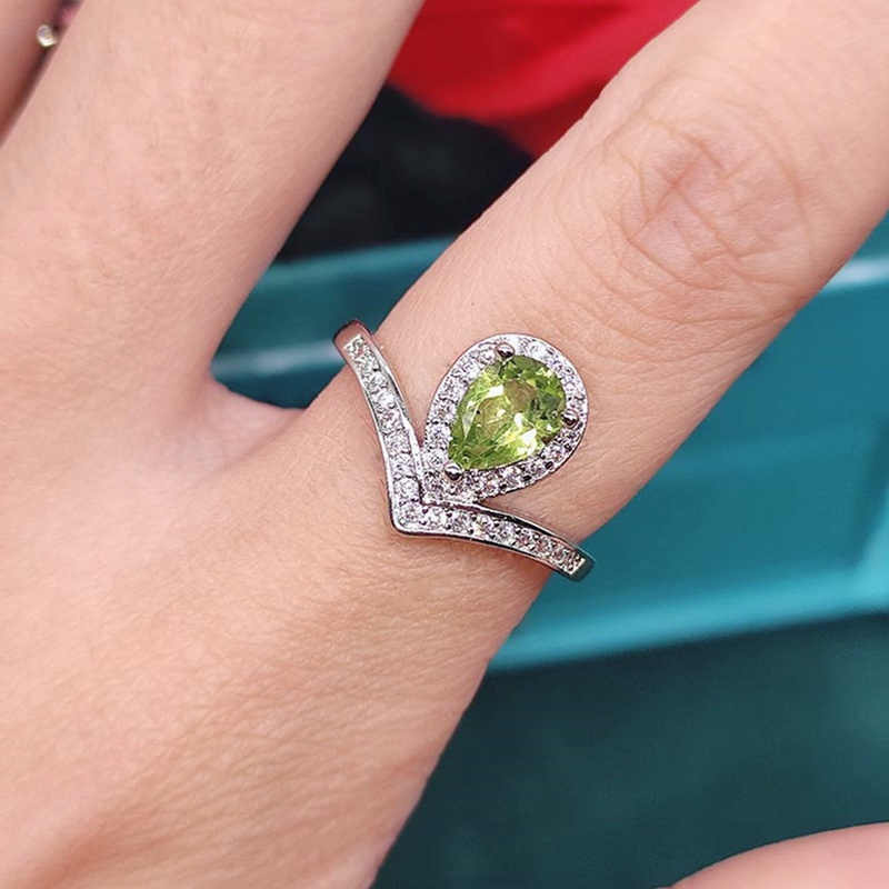 Exquisite V Shaped Water Drop Ring Inlay AAA Cubic Zirconia Fashion Adjustable Size Silver Jewelry For Women Wedding Engagement
