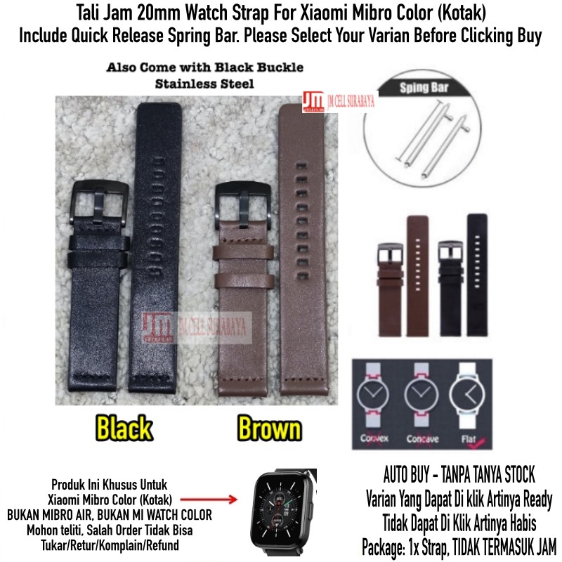 Tali Jam 20mm Watch Strap Xiaomi Mibro Color (Kotak) - Modern Leather Black Buckle