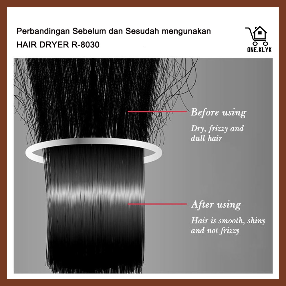 Hair Dryer Kode R8030 Rakii Noise Reduction 2 in 1 | Hair Dryer Ion Melembutkan Rambut | Hair Dryer Pengaturan Suhu dan Kecepatan