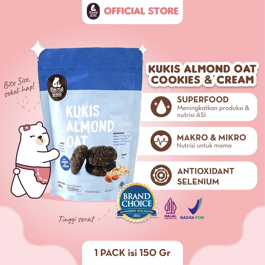 MamaBear Kukis Almond Oat rasa Cookies & Cream | Pelancar ASI | ASI Booster