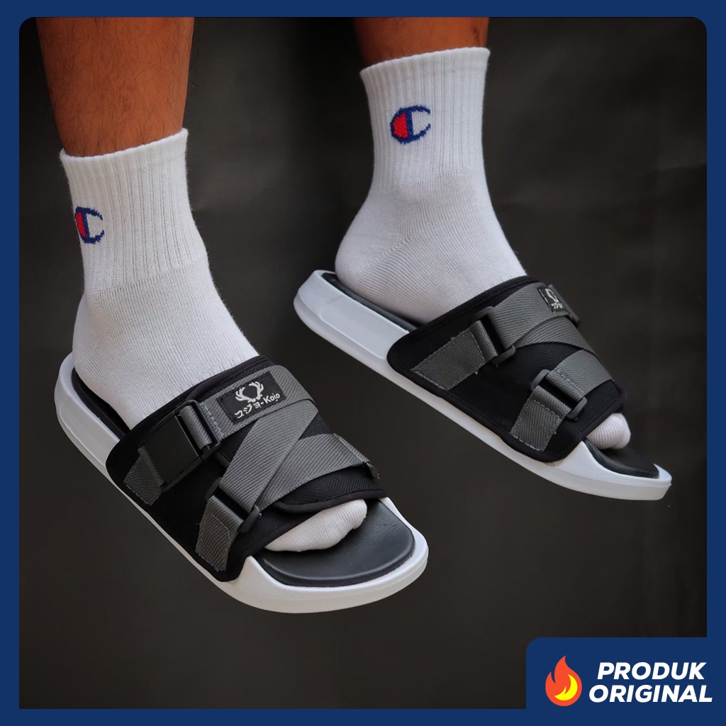 PANDEMIC GREY ORIGINAL x KOJO Sandal Casual Hitam Abu-Abu Pria Sendal Slide Jalan Santai Harian Slippers Hangout Main Lebaran Slop Selop Karet Anti Slip Premium Slip On Remaja Dewasa Flip Flop Kerja Formal Sport S1 Footwear Keren Terbaru Kekinian Branded