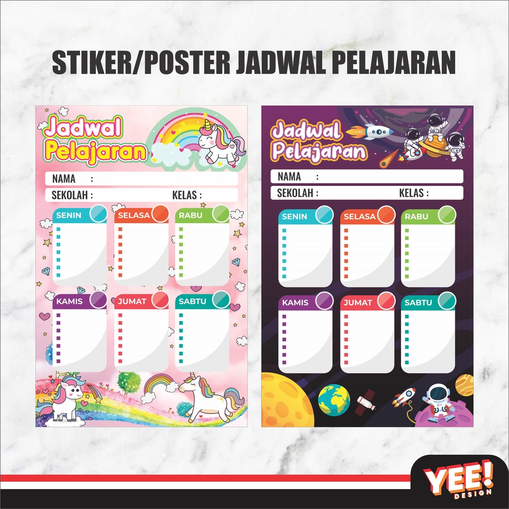POSTER/STIKER JADWAL PELAJARAN A3+