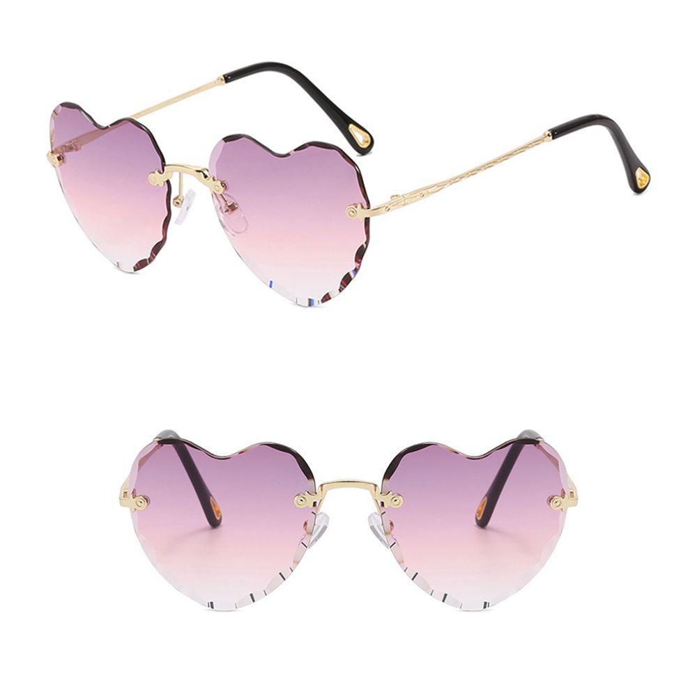 Lily Heart Sunglasses UV400 Bingkai Logam Tipis Kacamata Berbentuk Hati Tanpa Bingkai