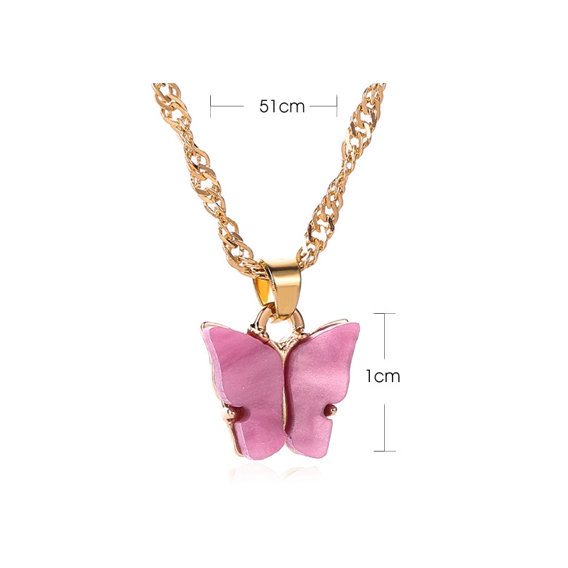 Kalung Rantai Choker Liontin Kupu-Kupu 6 Warna Bahan Logam Gaya Retro Untuk Aksesoris Wanita