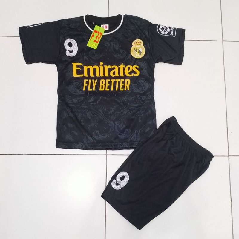 FREE NICKNAME. Setelan Jersey Bola MadriD Hitam Pakaian Olahraga Anak Laki Cod Bayar Di Tempat Terbaru