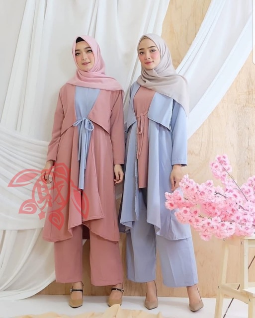 Baju Setelan Tunik Wanita Lebaran Terbaru 2022 Set Tunik SANDRA Model Kekinian Trendy Modis Syari Me