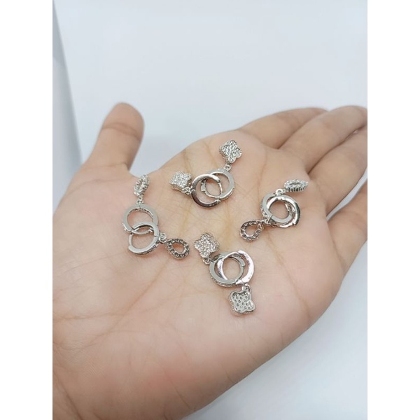 anting jepit donat mp 1 brs + mainan bunga / tears silver925 / perhiasan perak asli lapis mas putih