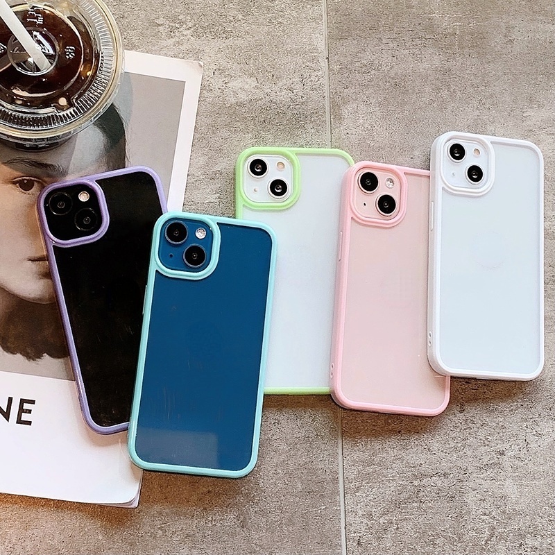 Casing Bahan Akrilik Transparan Warna Permen Untuk Iphone 12 11 Pro X Xs Max 7 8 Plus