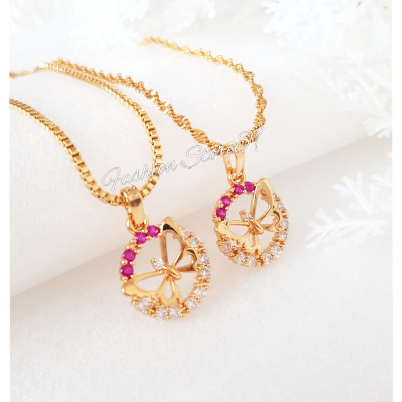 Kalung Buterfly Permata Pink White Perhiasan Xuping Yaxiya impor Lapis emas 18k bestquality