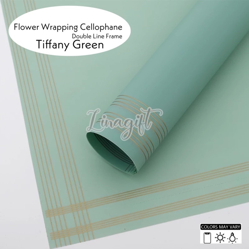 ( 5 Lembar ) DOUBLE LINE FRAME - FLOWER WRAPPING PAPER TUNE COLOR KOREAN CELLOPHANE - KERTAS BUNGA / DOUBLE GOLD LINE EDGE / KARANGAN BUKET / FLORIST