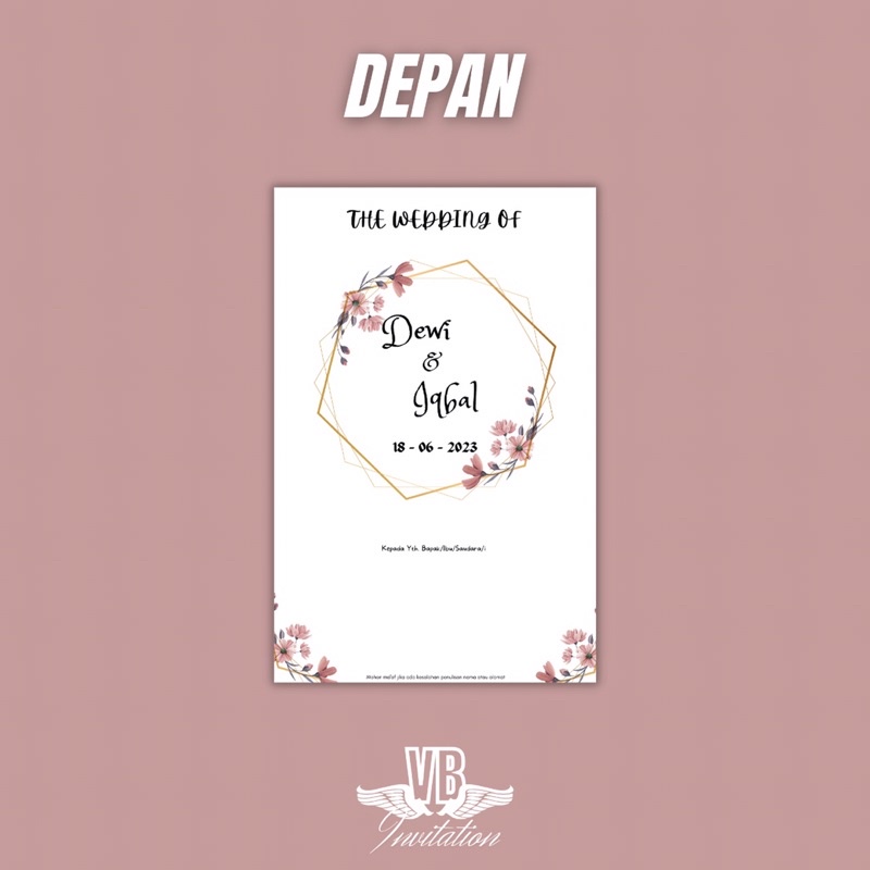 Undangan Pernikahan Aesthetic Murah Simpel Elegan Cantik Proses Cepat Undangan 1 sisi uk 13x20