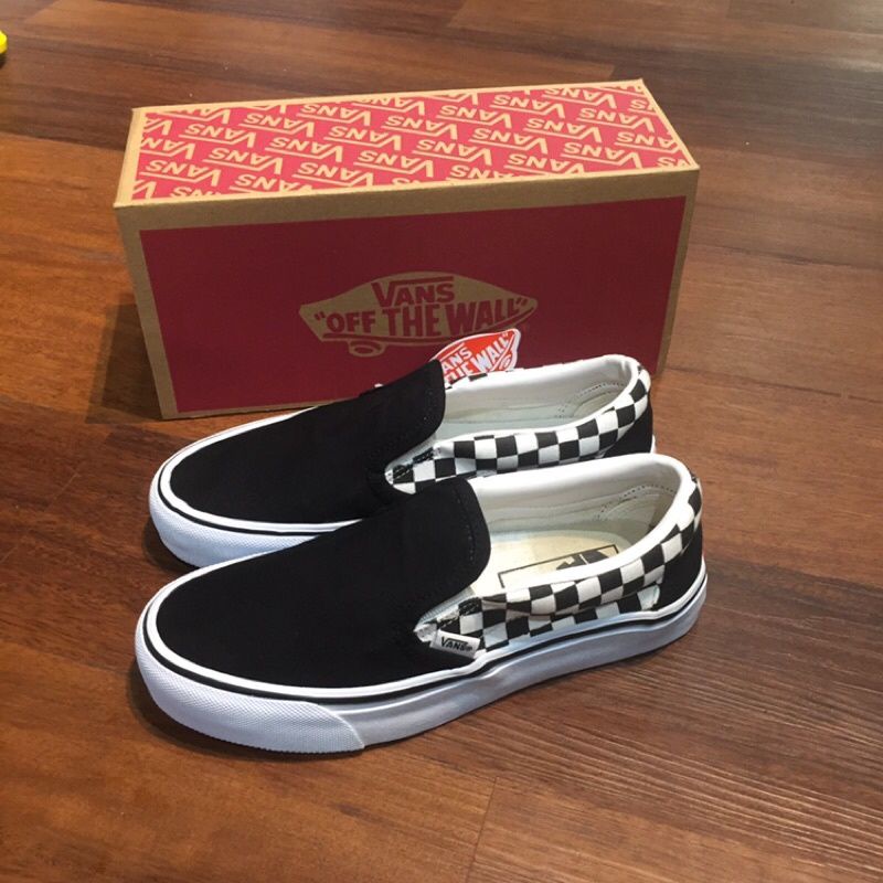 Sepatu Vans Slip On Checkerboard Sidewall Black White Premium Terlaris Hight Quality