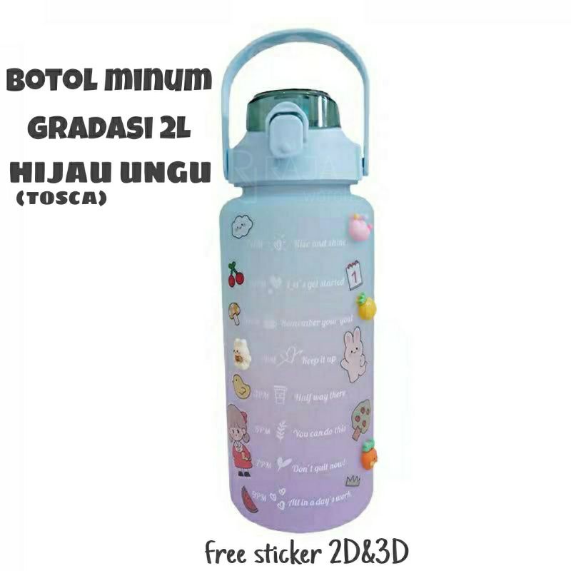 [⚜️RR⚜️] BOTOL MINUM VIRAL 2000ml 2L 2 LITER BOTOL MINUM 2L 2000ml 2 liter BOTOL VIRAL BOTOL MINUM KOREA BOTOL MINUM MOTIVASI BONUS STICKER LUCU-Botol 2000ml/ HIJAU