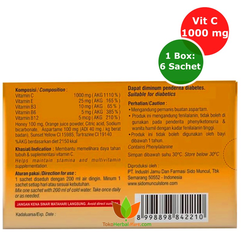 30 Sachet Sidomuncul Vitamin C 1000 Mg Rasa Jeruk Sweet Orange Vit C Suplemen Daya Tahan Tubuh Shopee Indonesia