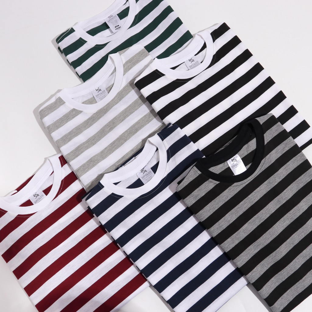 Sipolos Kaos  Stripe Belang  Lengan  Pendek Katun 30S 