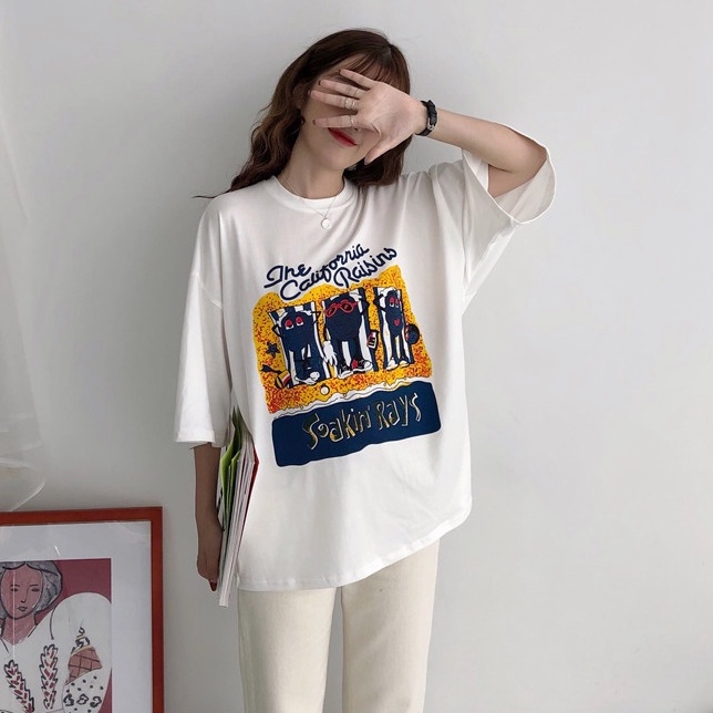 yikoo-Big size Korean lengan pendek atasan kaos t shirt pakaian wanita top