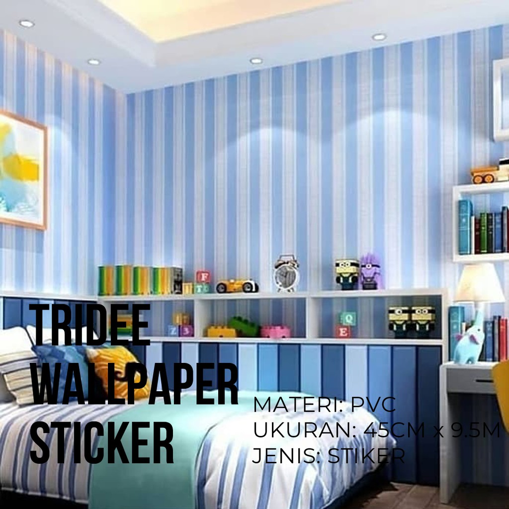 WALLPAPER STIKER GARIS  BIRU  PUTIH  TRIDEE WALLPAPER 