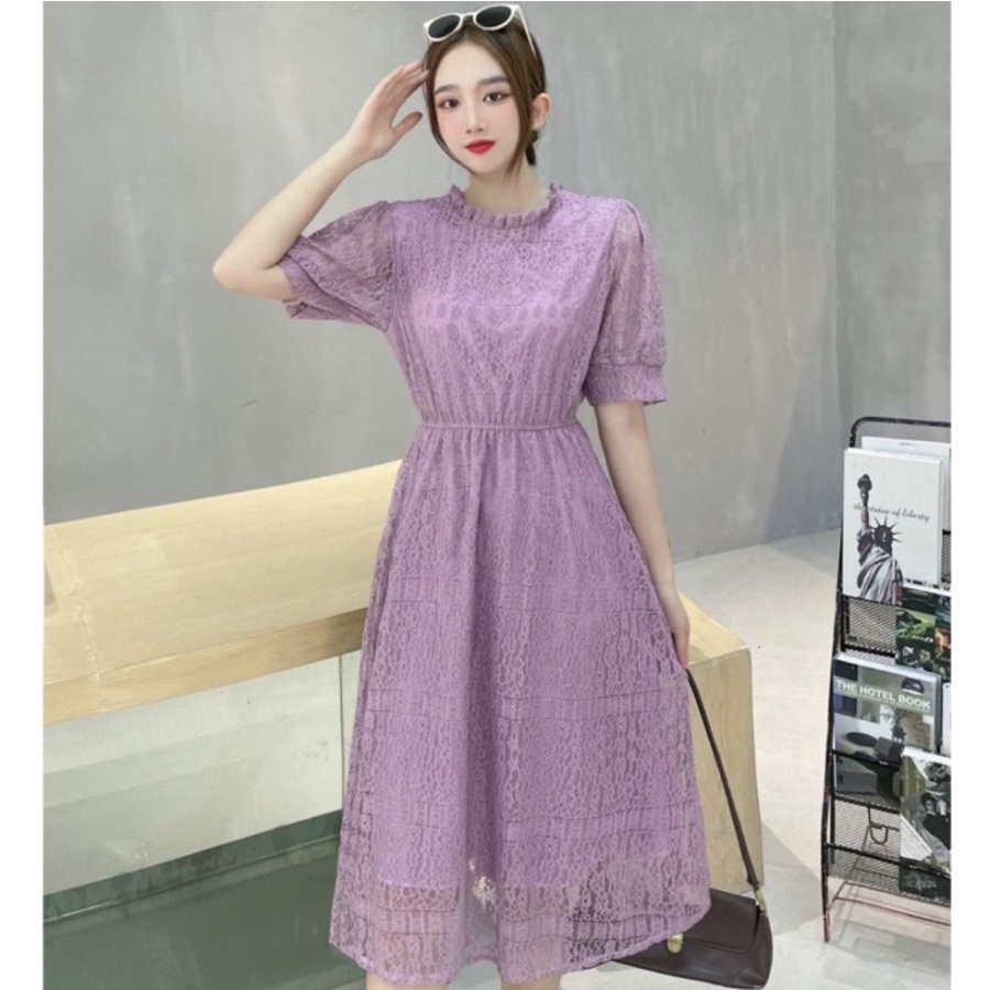 BRUKAT LACE DRESS KOREAN PREMIUM STYLE ALL SIZE NEW ARRIVAL LILAC