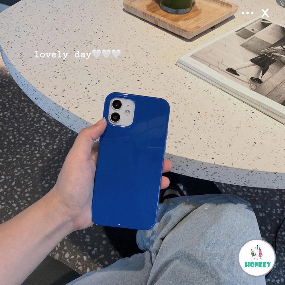 Soft Case TPU Glossy Biru Cover IPhone 14 13 12 11 Pro Max X Xs Max XR 8 7 Plus