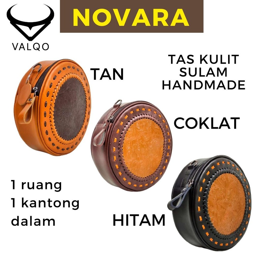 [VALQO] NOVARA Tas kulit Sapi kombinasi Kulit Motif Batik Tas Wanita Tas Tabung Tas Unik Tas Rajut Jahit Tangan