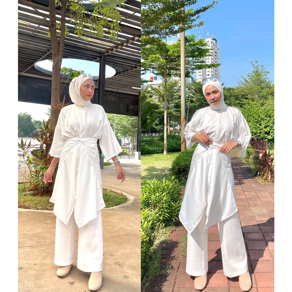 Freyya Tunik Kondangan Wanita Busui Friendly Big Size Atasan Muslim Outer Pesta Baju Satin Panjang