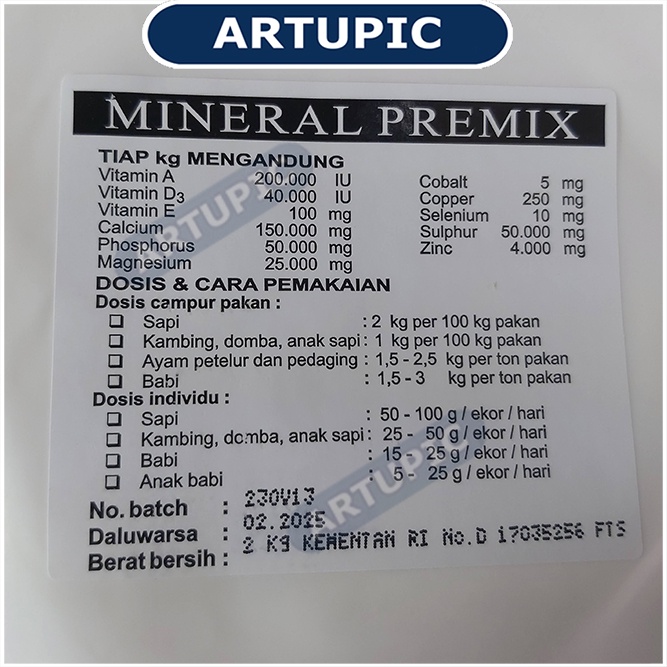 Mineral Premix 2 kg Vitamin dan Mineral Ternak Sapi Babi Kambing Ayam Petelur Pedaging Meningkatkan Daya Tahan Tubuh