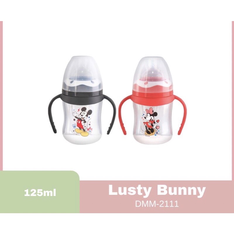 Lusty Bunny Disney Edition Feeding Bottle Mickey Minnie Botol Susu dengan HANDLE 125 ml 250 ml Lustybunny/Botol menyusui bayi